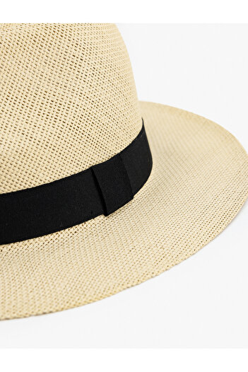 Koton Straw Fedora Hat with Ribbon Detail
