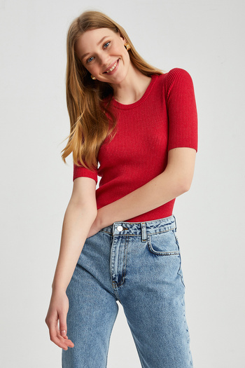 Park Karon Women's Crew Neck Short Sleeve Basic Knitwear Blouse
