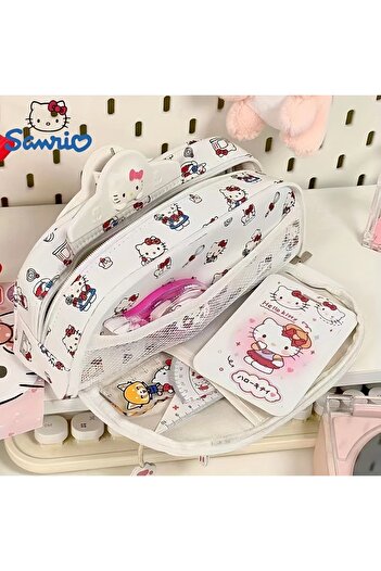 GlassySKY High Capacity Double Zipper Hello Kitty Multifunctional Pen Holder