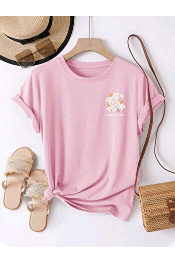 FAVORİST BLOOM SHINE εμπριμέ UNISEX SUMMER Βαμβακερό κοντομάνικο μπλουζάκι