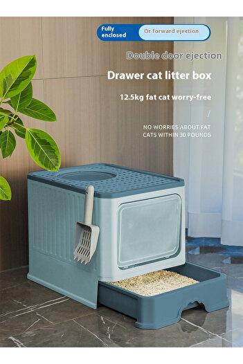 KidLe Foldable Cat Litter Box with Lid Cat Litter Tray Litter Basin for Cats
