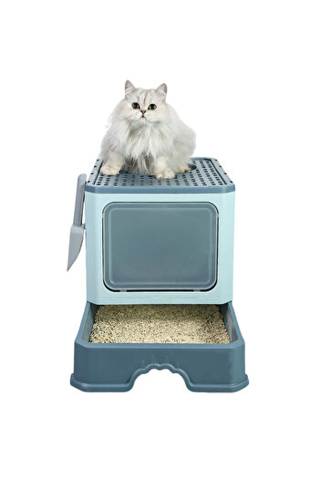 KidLe Foldable Cat Litter Box with Lid Cat Litter Tray Litter Basin for Cats