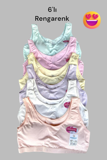 Dondeza Young Girl Thick Strap Half Undershirt 6 Pack Pastel Colors