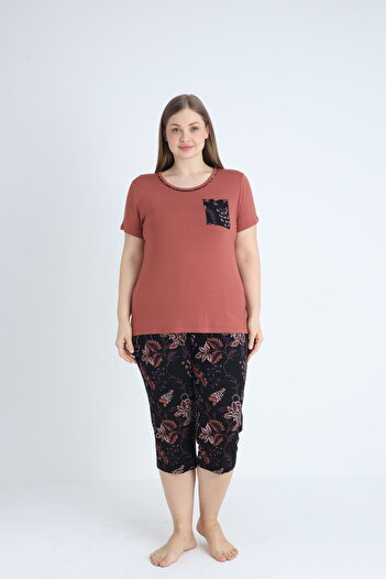 Cotpark Women's Plus Size Viscose Combed Cotton Fabric Short Sleeve Capri Suit 14657