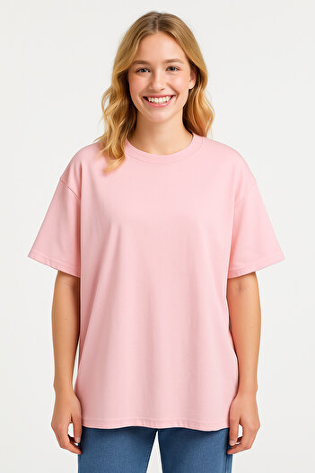 İpek Tekstil 100% Cotton Women's T-Shirt Oversize Solid Color Basic Combed Cotton Crew Neck