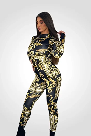 BOMBFIT Gold Chain printed cotton jumpsuit