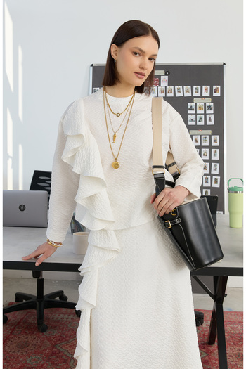Fatma Atasoy Flounced Ecru Skirt Blouse Set