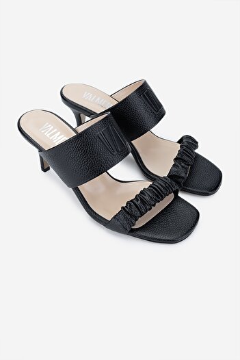 Valmenti Women's Genuine Leather Black Heeled Slippers
