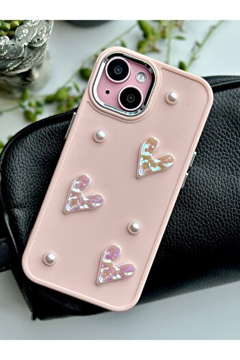 Go Aksesuar iPhone 14 Plus - 15 Plus Compatible Stone Heart Design Silicone Case with Toy