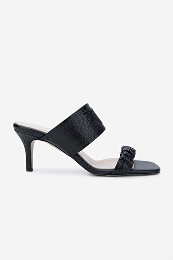 Valmenti Women's Genuine Leather Black Heeled Slippers