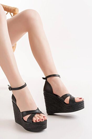 Preshley Women's Verla Cross Strap High Heel Wedge Sole Shoes