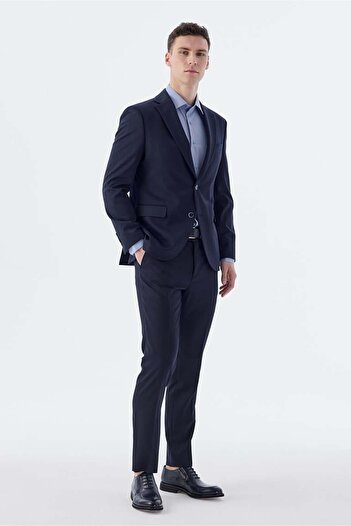 Jakamen Синій Slim Fit Mono Yaka Подвійний розріз піджак