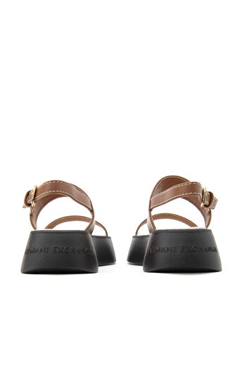 Armani Exchange Unısex Ayarlanabilir Bilek Kayışı Üst Tarafı Kabartma Logolu Platform Taban Kahverengi Sandalet XDP0