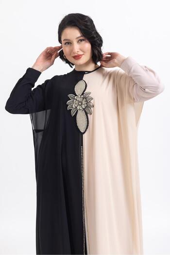 Ayda Triko Full Length Dress with Accessories and Chiffon Outside