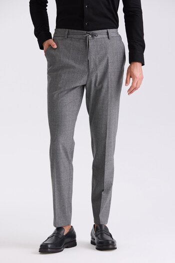 Jakamen Anthracite Comfort Fit Elastic Waist Wool Fabric Trousers