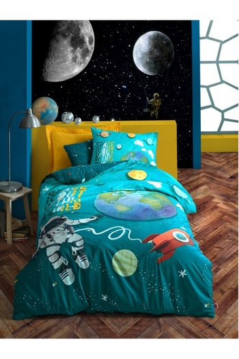Skygo Cotton Box Junior Duvet Cover Set Single Little Astronaut Turquoise