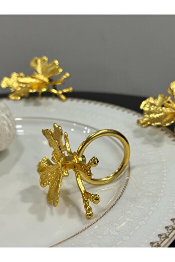PARILTI HOME COLLECTİON 6'lı ikili kelebek dallı gold halka peçete yüzüğü