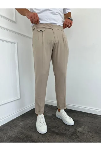 Viyamo Men's Waist Buckle Detailed Pleated Old Money Trousers
