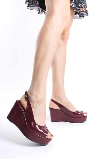 owwox club Women's Shoes, 9 cm Wedge, High Heels, Burgundy, for Open Toe and Back Mold, Please Check the Product Angle.