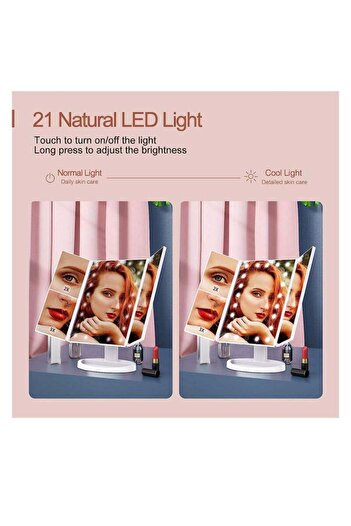 COOYA LED Cosmetic Mirror, Triple Folding, Portable, Touch Control, Glossy, For Dressers, White