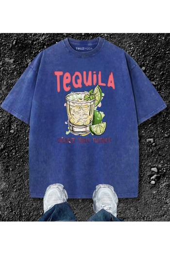 Touz Moda Tequila Printed Unisex Oversize T-Shirt