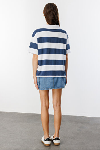 GENIUS STORE Relax Fit Stripe Polo Collar - Κοντό μανίκι