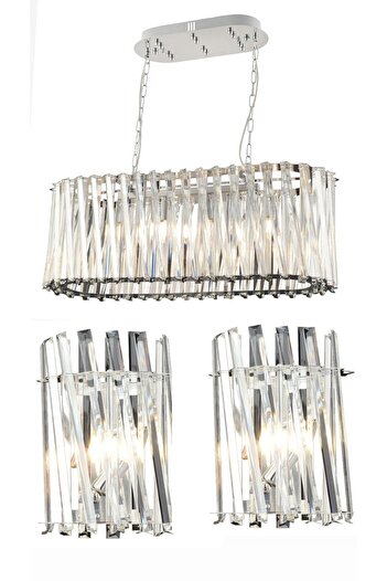 HubRom Set Lustra Cristal HubRom, SAUCER 3963-80-CH 82x88 cm 6xE14-40W Crom / 2 x Aplica Cristal , SAUCER