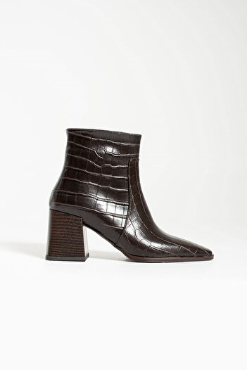 Seniorah Γυναικείες μπότες με τακούνι Lotus Brown Crocodile Skin