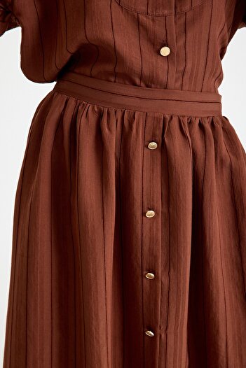 QANU Buttoned Skirt Suit Brown