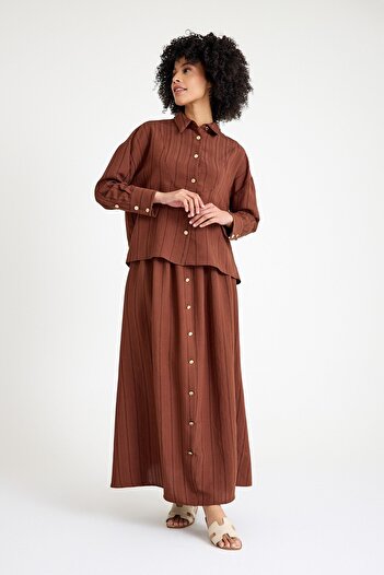 QANU Buttoned Skirt Suit Brown
