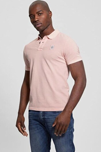 Guess Men's Pink Washed Polo T-Shirt