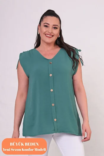 tarzımsüper Women's Plus Size Sleeveless Button Detail Aerobin Fabric Blouse