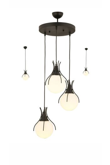 HubRom Set Lustra HubRom, TERRA 3759-03-BL 45x85 cm 3xE27-60W /2 x Pendul HubRom, TERRA Negru