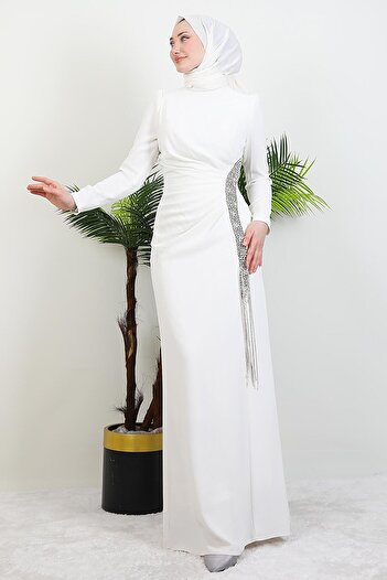 GİYZAMİLA Tassel Stone Dress White