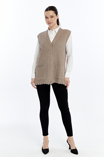 larocci Women's Standard V-Neck Small Argyle Pattern Mother Vest with Pockets
