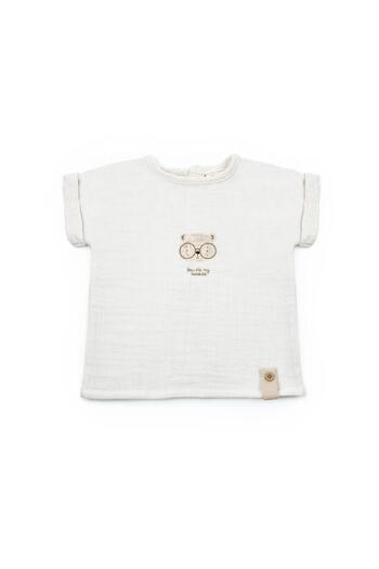 Magu Baby Boy Muslin Ecru Teddy Bear Printed T-Shirt and Shorts Set with Pockets