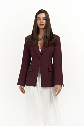 BOHEMAİ Anisah Waist Fitted Burgundy Blazer