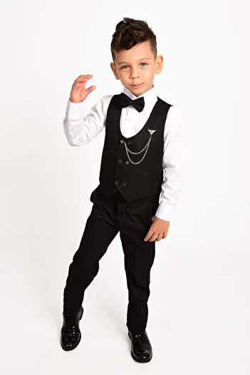 Merdia Kids Boy's Tuxedo Suit 6-Button Vest with Bow Tie and Chain