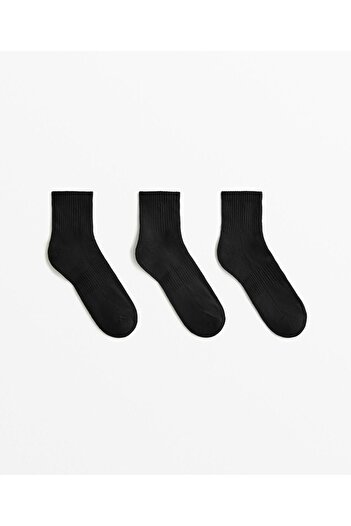 MEM SOCKS Чифт от 3 памучни безшевни спортни чорапи с еластична яка, плетени с трикотаж (боти над глезена)