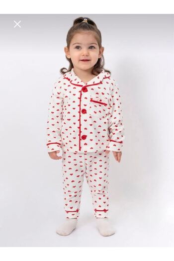 Trend Baby Kids Dlşp Red Heart Patterned 100% Cotton Baby Pajama Set 6-18 Months 1071-K