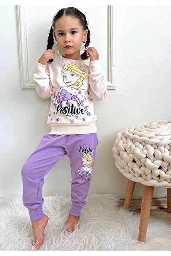 yagmurgiyim Pjk2i Frozen Elsa Patterned Girl's Tracksuit - Λιλά, 100% Βαμβάκι, 3-10 ετών 7287-l