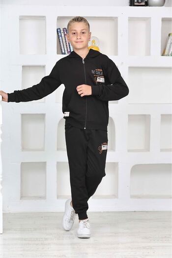 yagmurgiyim PJK2İ Be Creative Pattern Μαύρες φόρμες για αγόρια - 100% βαμβάκι, φερμουάρ, ηλικίας 5-14 ετών 7265-