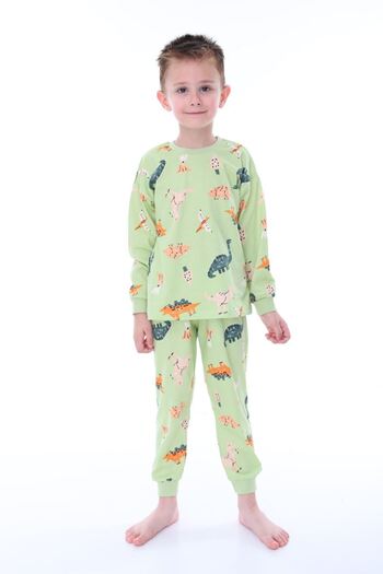 yagmurgiyim Σετ πιτζάμες για αγόρια Isob Green Dinosaur με σχέδιο 100% βαμβάκι 3-8 ετών 32220-y