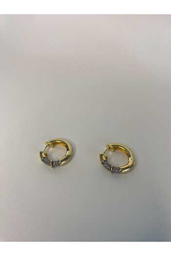 stainless steell Zirkon Taşlı Vip Gold Halka Küpe