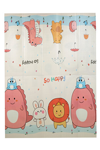 Minimababy Katlanabilir Oyun Matı/Halısı Dinozor ve Dostları & Uzay Çift Tasarım 150x200x1cm Taşıma Çantalı (B)