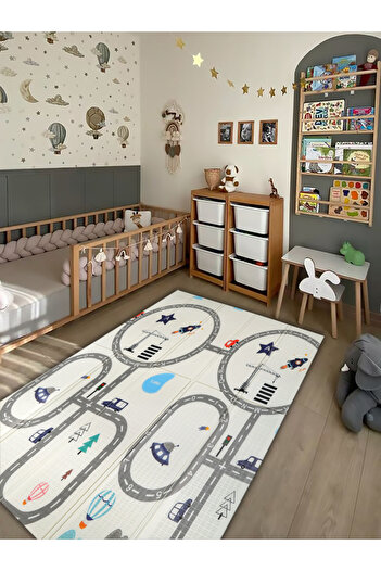 Minimababy Katlanabilir Oyun Matı/Halısı Dinozor ve Dostları & Uzay Çift Tasarım 150x200x1cm Taşıma Çantalı (B)
