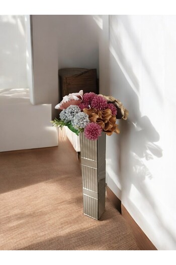 BeQ Home Decorative Square Bronze Mirrored Vase 60 cm Line Mirrored Bronze Belted Floor Vase