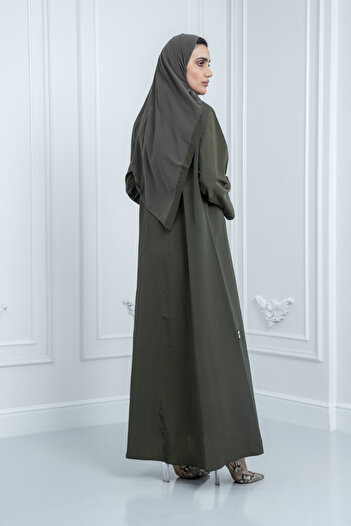 LAVİNİA Lavinia women's abaya, double collar, crepe fabric.