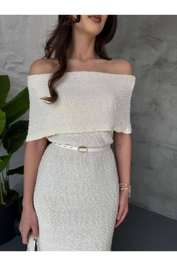 Butik Madonna Yaka Desenli Elbise