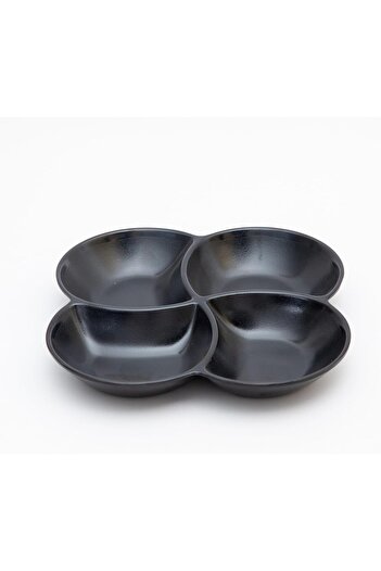 mastergold Melamine Square Divided Plate 4 Slots 26.5cm Black | Divided Plate for Nuts, Desserts & Sauces